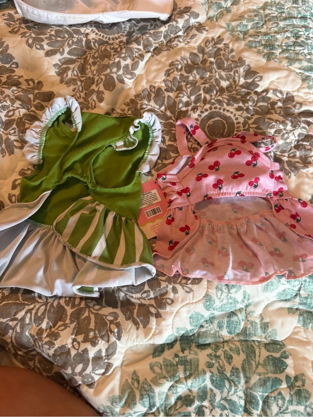 Pink Cherry Ruffle Tank Dress & Green 